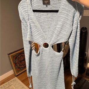 Vici Sky Blue Crochet swim cover up